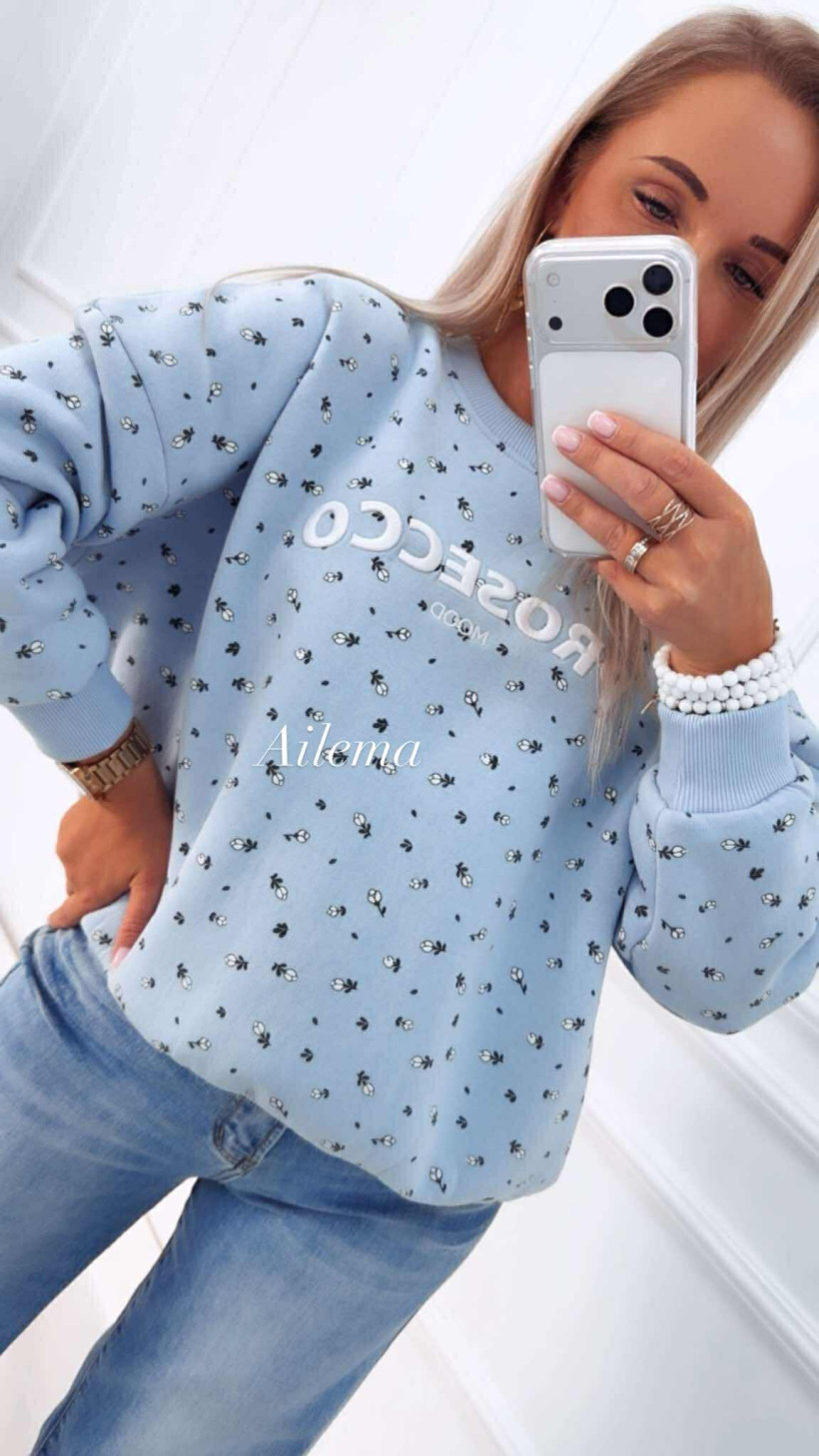 Bluza Motion w kwiatuszki M01136 napis  PROSECCO mood
