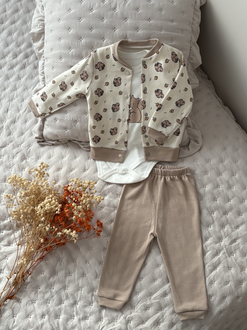 Komplet 3 -częściowy - bluza, body na długi rękaw , spodnie. 100% bawełna