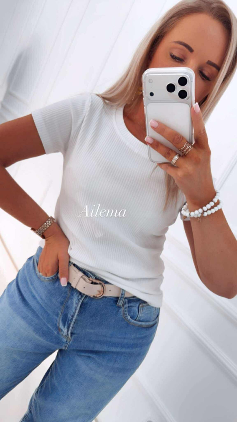 Bluzka z krótkim rękawem AC206 prążek, okrągły dekolt