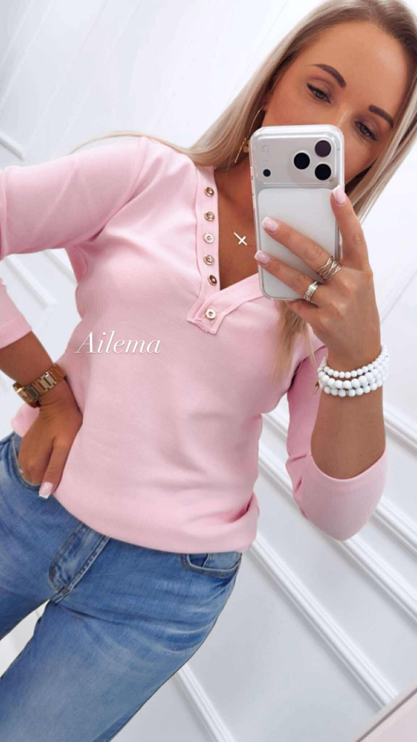 Bluzka Megi prążek B1576 guziki przy dekolcie 