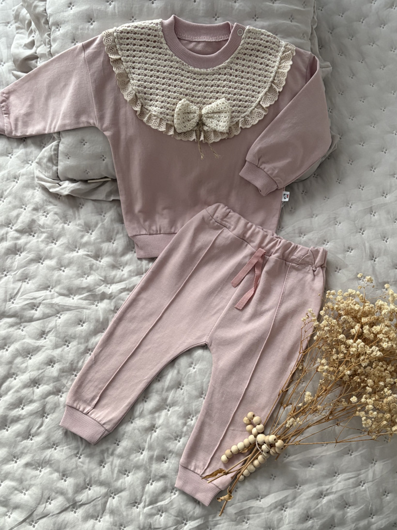 Różowy komplet z kokardą, 100% bawełna