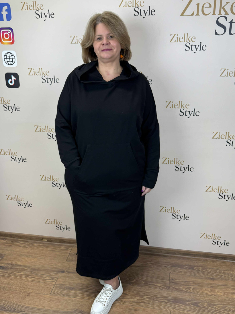 Sukienka / Bluza z kapturem jednokolorowa, mf - 13984 - czarna