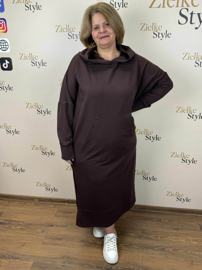 Sukienka / Bluza z kapturem jednokolorowa, mf - 13984 - czekolada