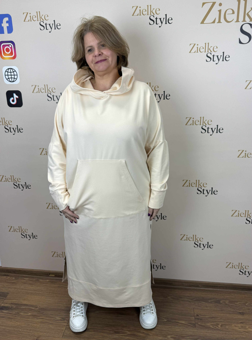 Sukienka / Bluza z kapturem jednokolorowa, mf - 13984 - kokos