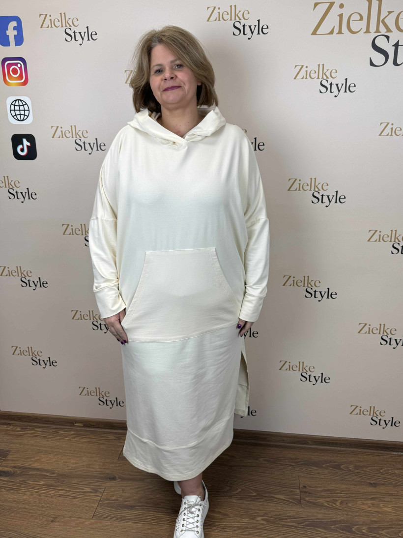 Sukienka / Bluza z kapturem jednokolorowa, mf - 13984 - śmietana