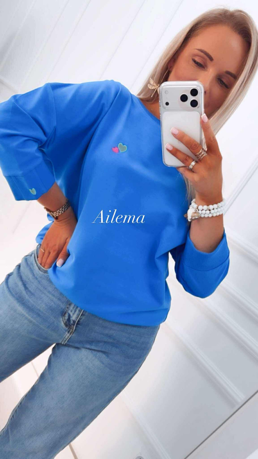 Bluza Megi okrągły dekolt B2649 rękaw 3/4, wyszywane serduszka 
