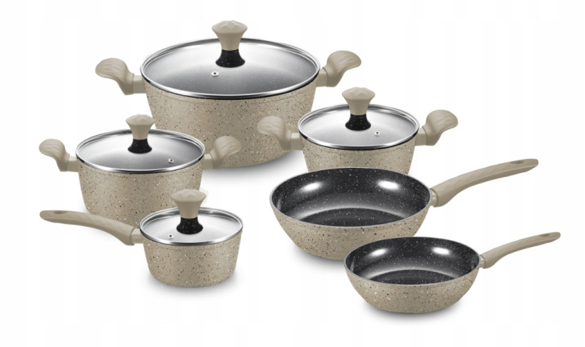 Zestaw Garnków Marmurowych 10EL. Indukcja Gaz Royalty Line BEŻOWY
