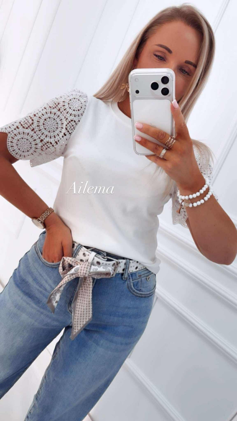 Bluzka z krótkim rękawem X2109 haftowane rękawy 