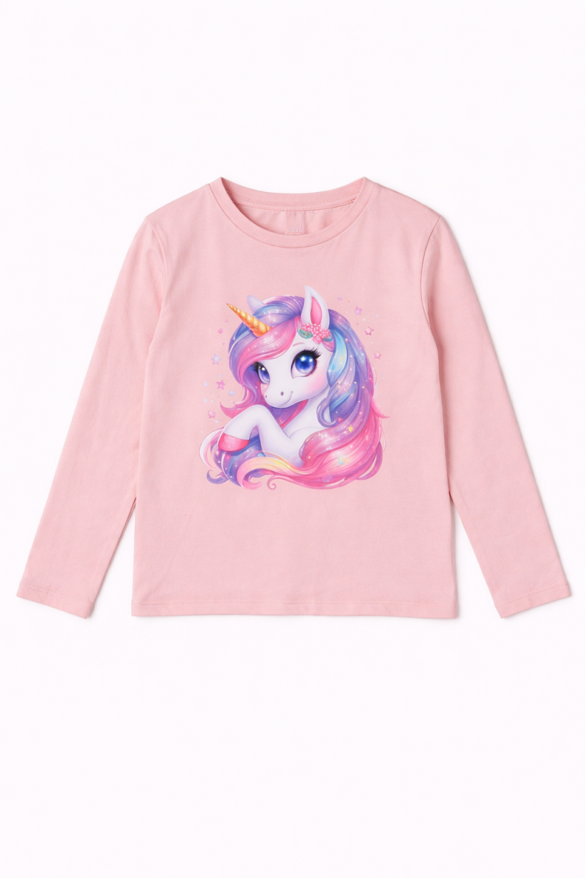 Z Bluzeczka 21735A-PUDROWY RÓŻ-  KOLOROWY JEDNOROŻEC