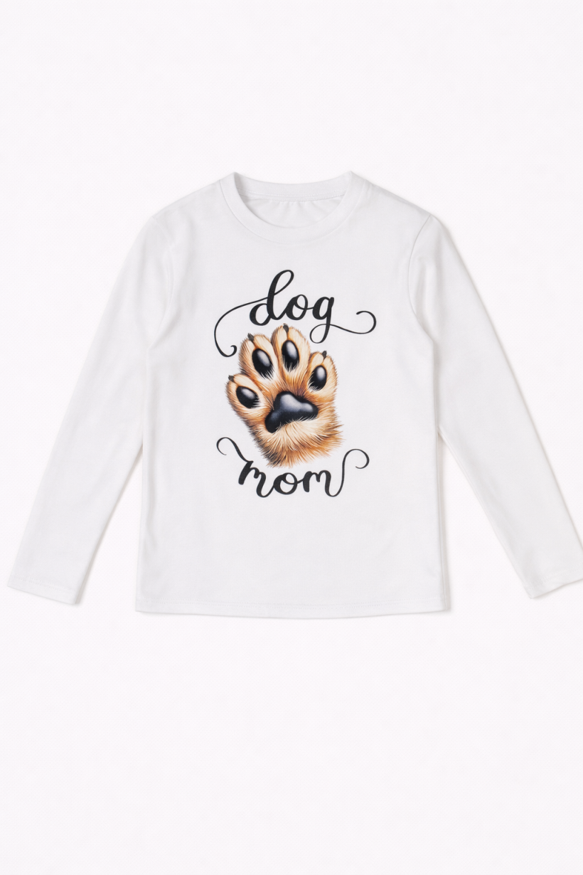 Z BLUZKA WELUR R2304-5-BIAŁY -ŁAPKA DOG MOM