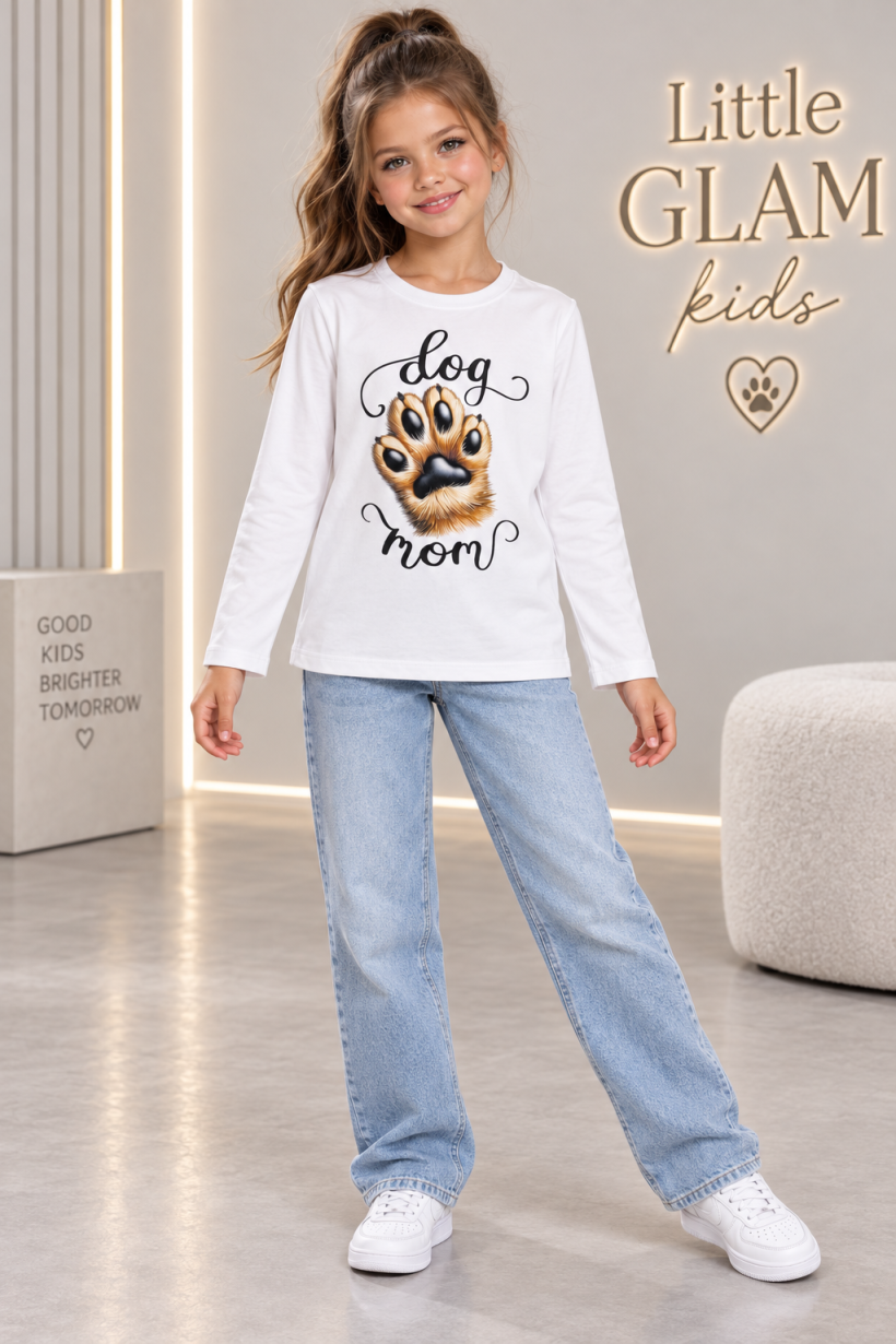 Z BLUZKA WELUR R2304-5-BIAŁY -ŁAPKA DOG MOM