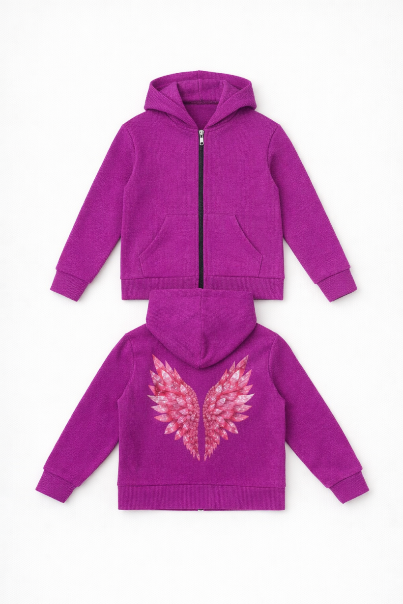 Z Bluza  na zamek R420 lub 25024-FUKSJA/AMARANT- SKRZYDŁA  RÓŻ NA PLECACH