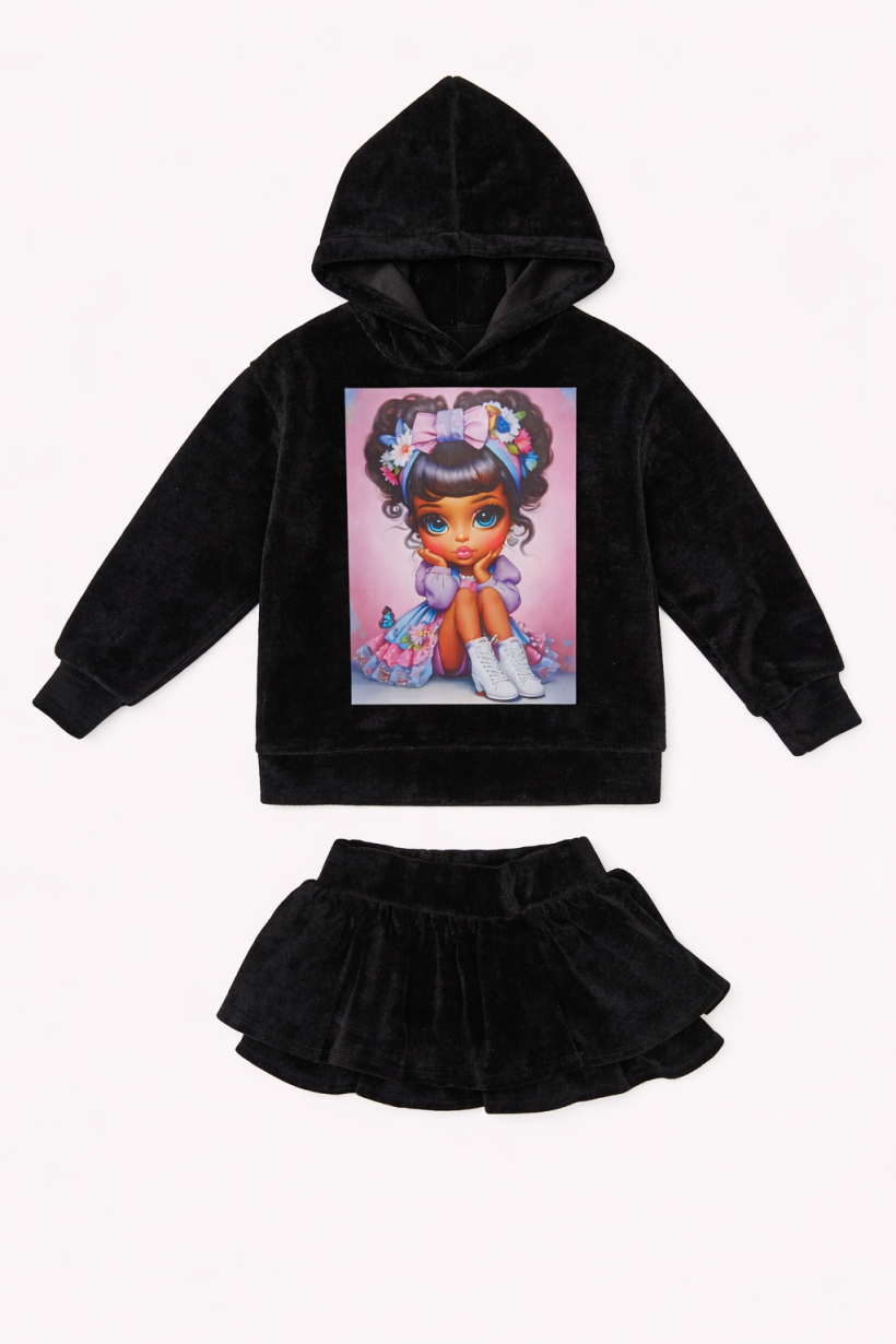 Z Komplet sztruks R-4404-5-CZARNY- DZIEWCZYNKA OPASKA KWIATY EKRAN