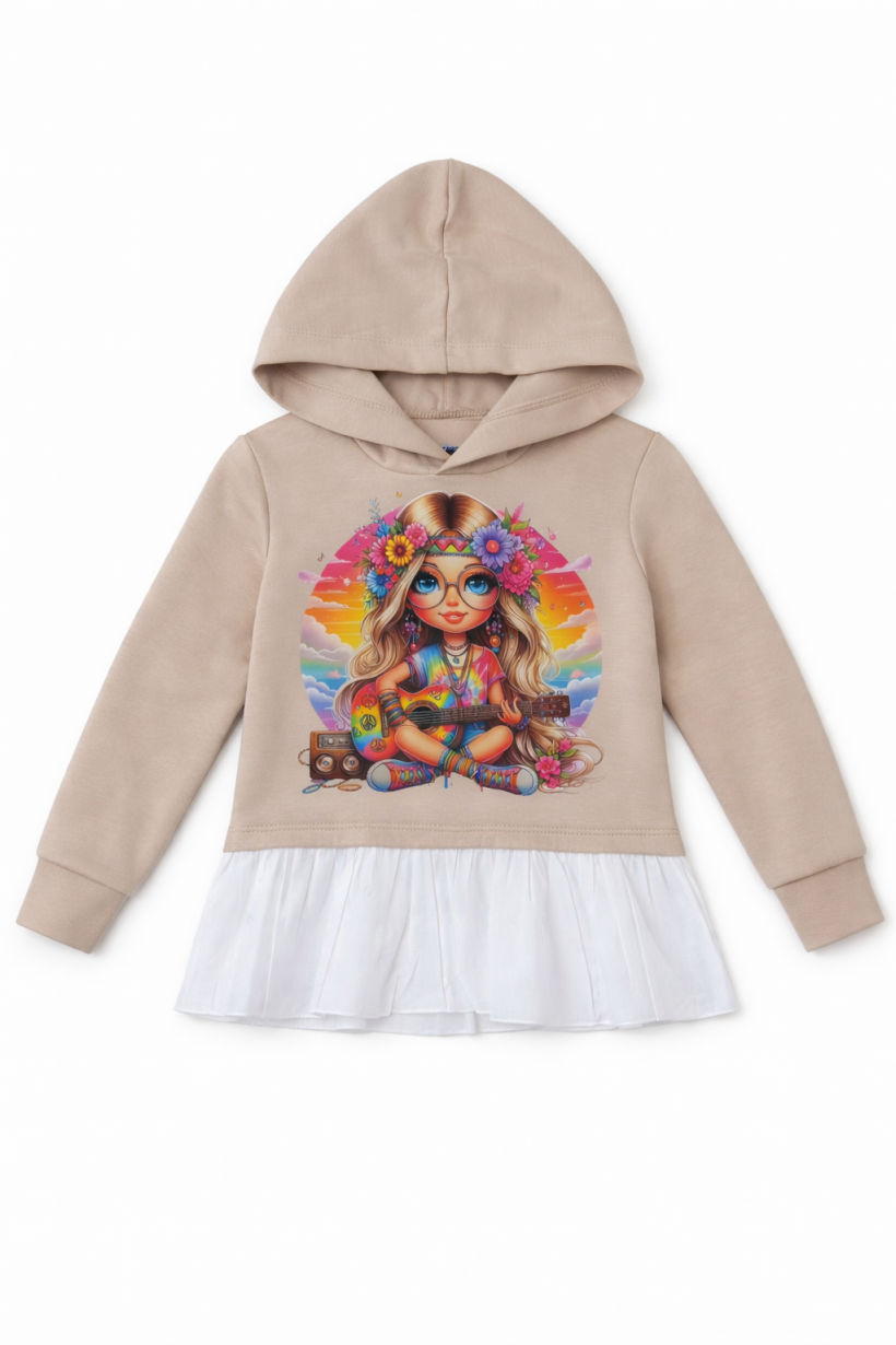 Z Bluza z falbanką Q5356- BEŻ - DZIEWCZYNKA Z GITARĄ