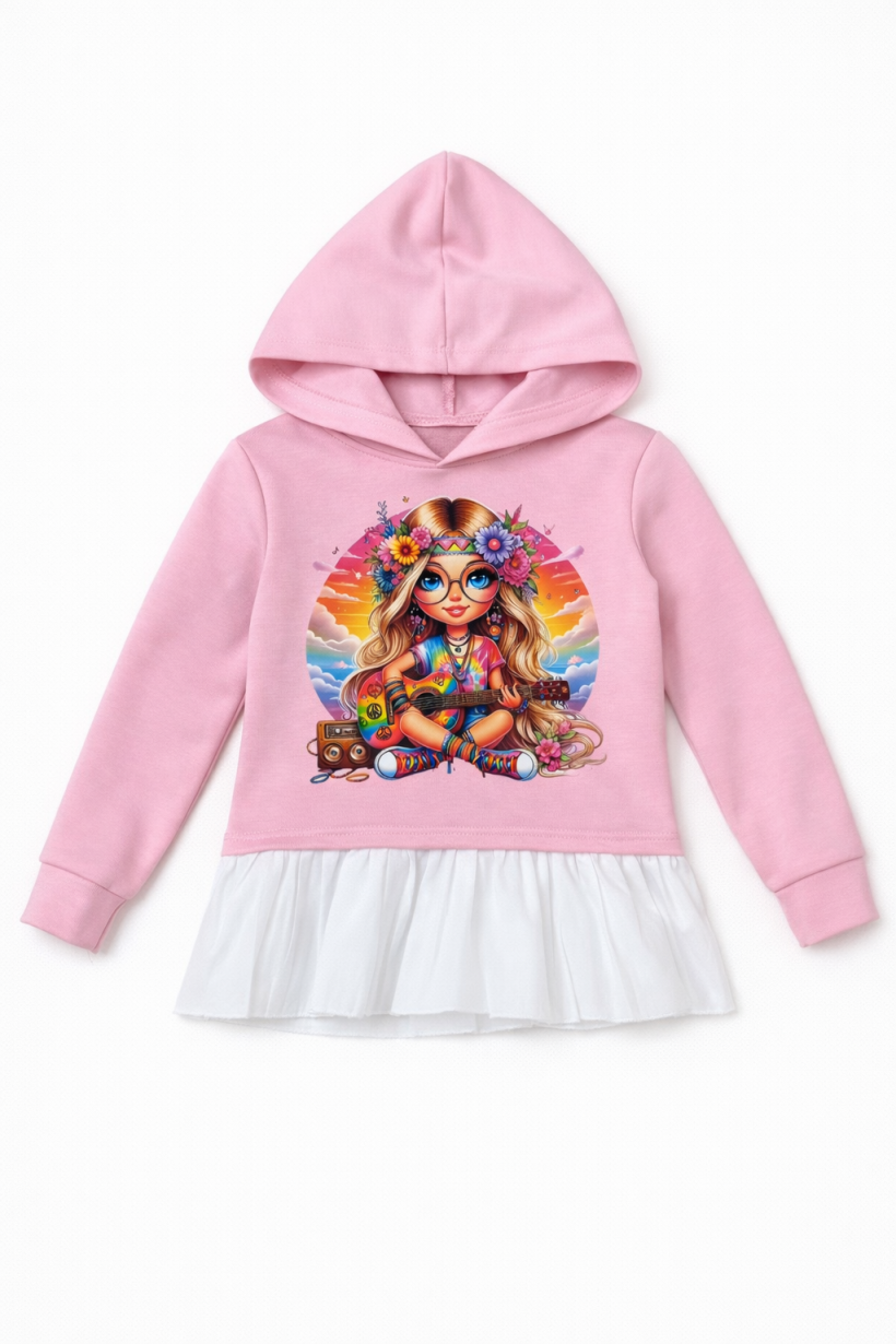 Z Bluza z falbanką Q5356-CUKIERKOWY RÓŻ - DZIEWCZYNKA Z GITARĄ
