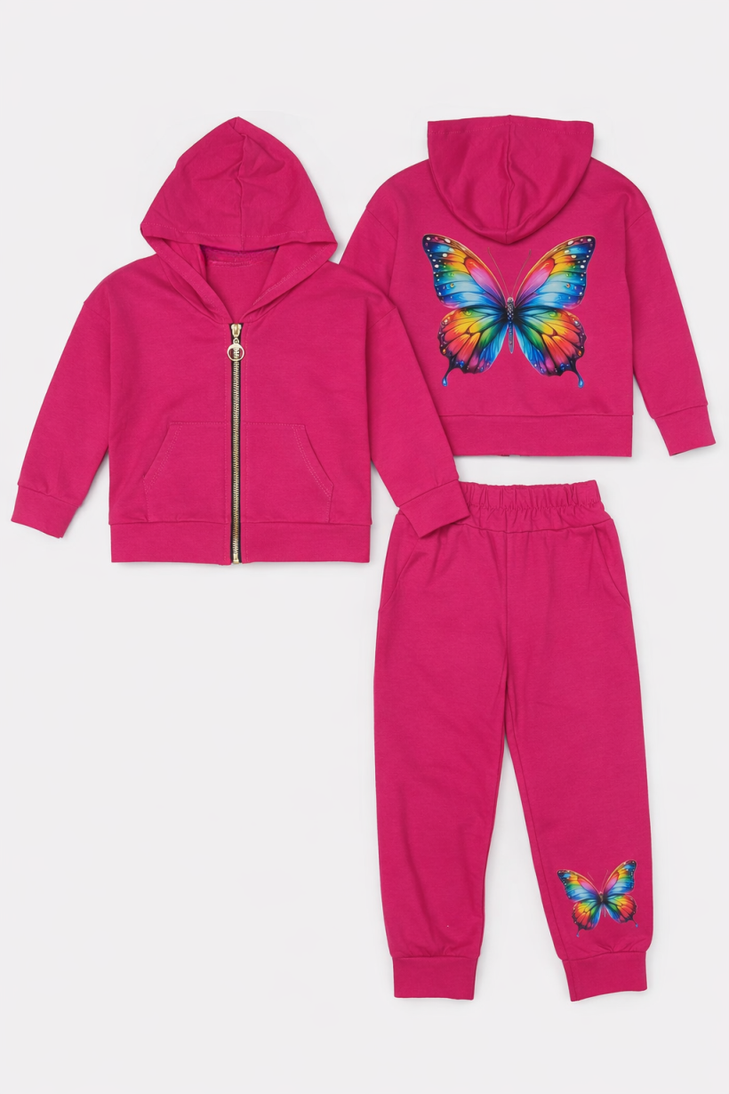 Z Komplet 2cz   Bluza na zamek spodnie 2218- FUKSJA- Kolorowy motyl  