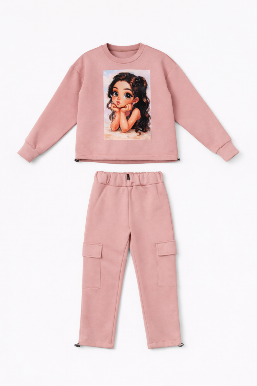 Komplet Bluza +szwedy 9465- BRUDNY RÓŻ - Dziewczynka  całus EKRAN 