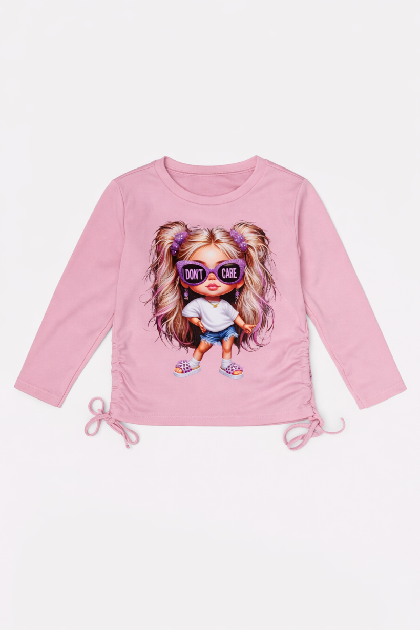 Z Bluzeczka prażek ze ściagaczem  2267A- PUDROWY RÓZ- Dziewczyna w okularach I DON'T CARE