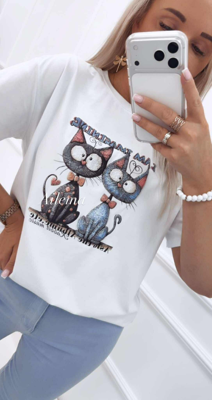 Koszulka okrągły dekolt H1603 crazzy kotki