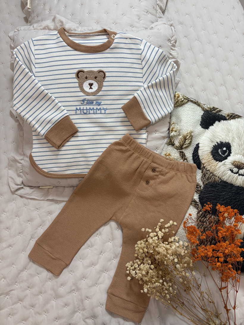Bluzka w paski z Misiem i brązowe spodnie