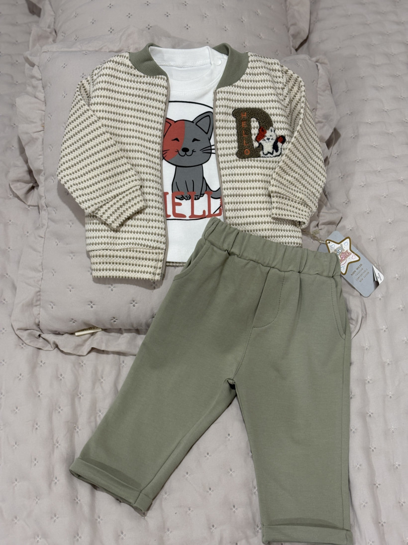 Komplet 3 częściowy- bluza na suwak, bluzka na długi rękaw, spodnie 