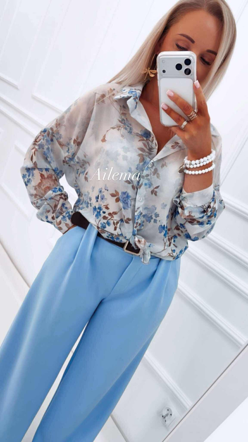 Elegancka koszula mgiełka 364 w kwiatuszki