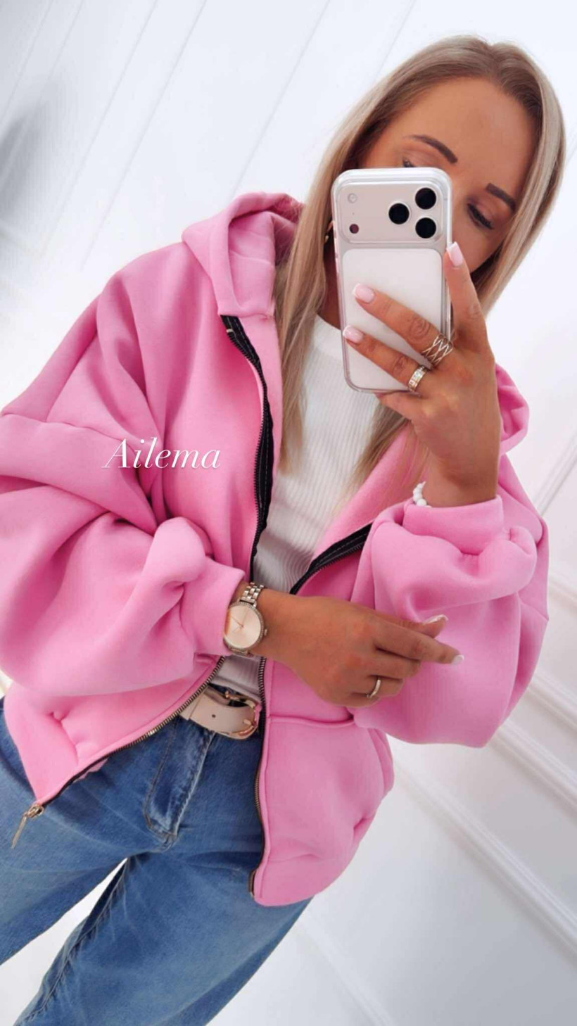 Bluza oversize z kapturem B608 zasuwana na zamek