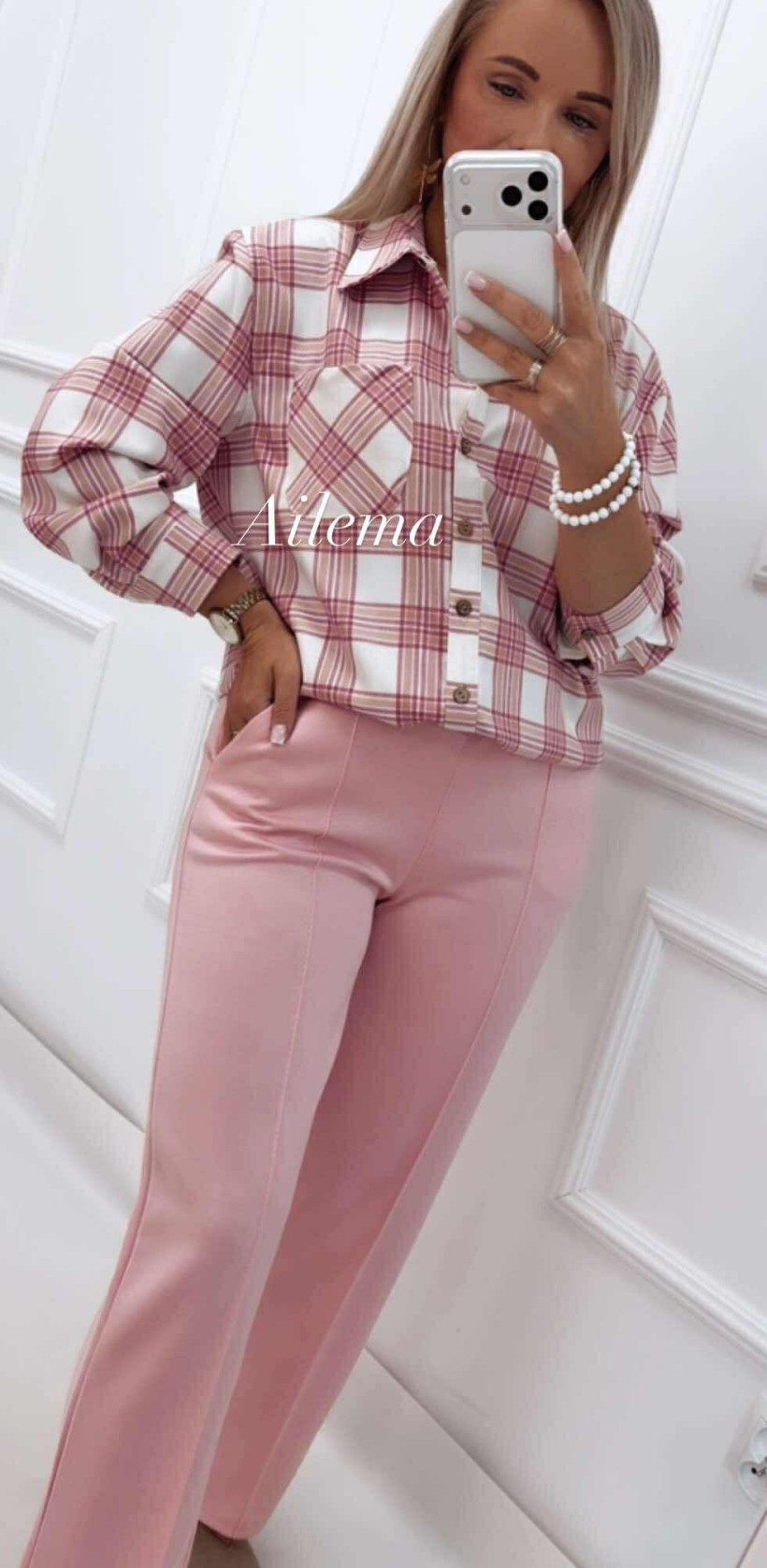 Spodnie z przeszyciem szeroka nogawka W574 z paskiem