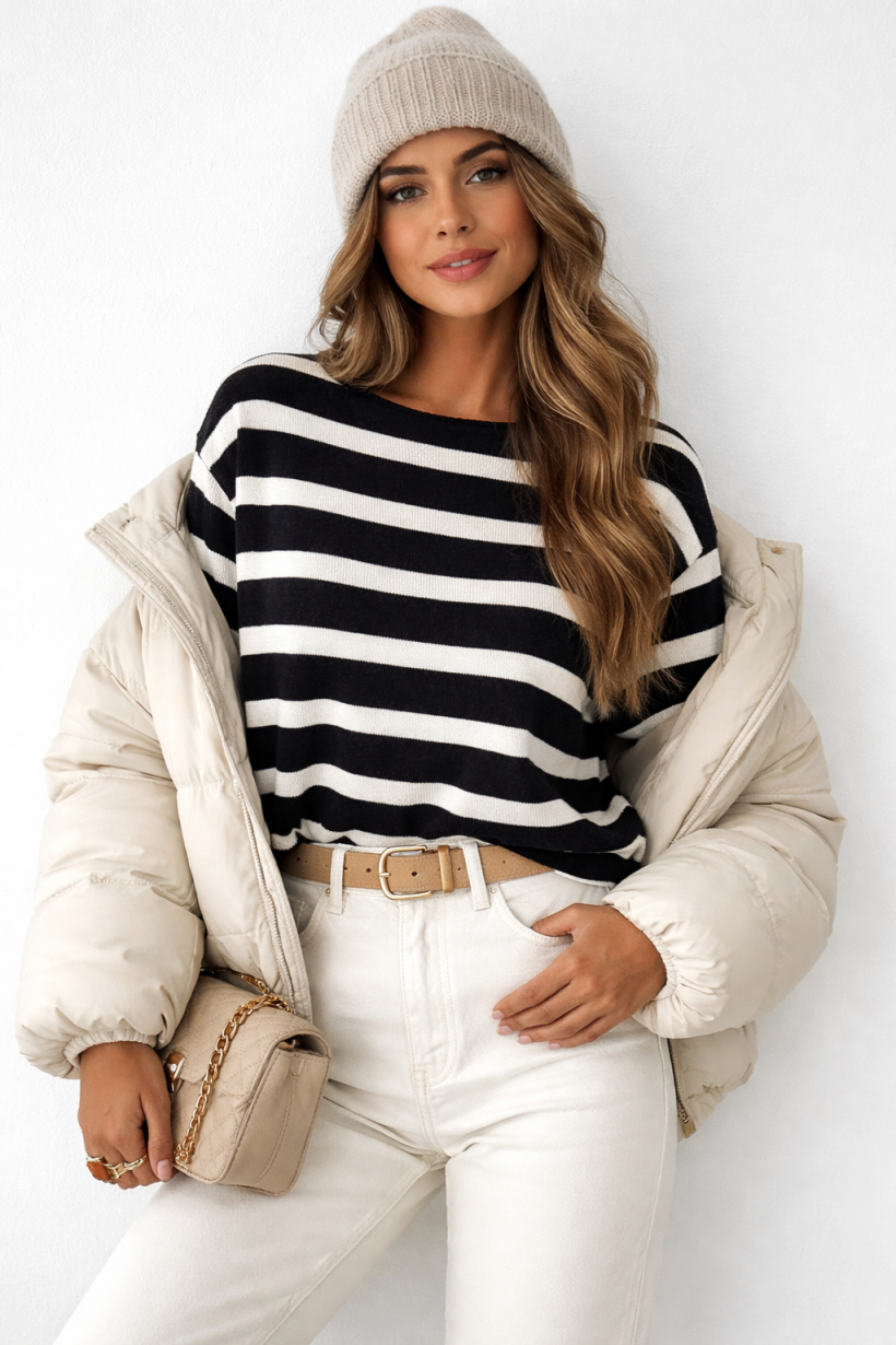 SWETER WELURKOWY PASKI STUDIO