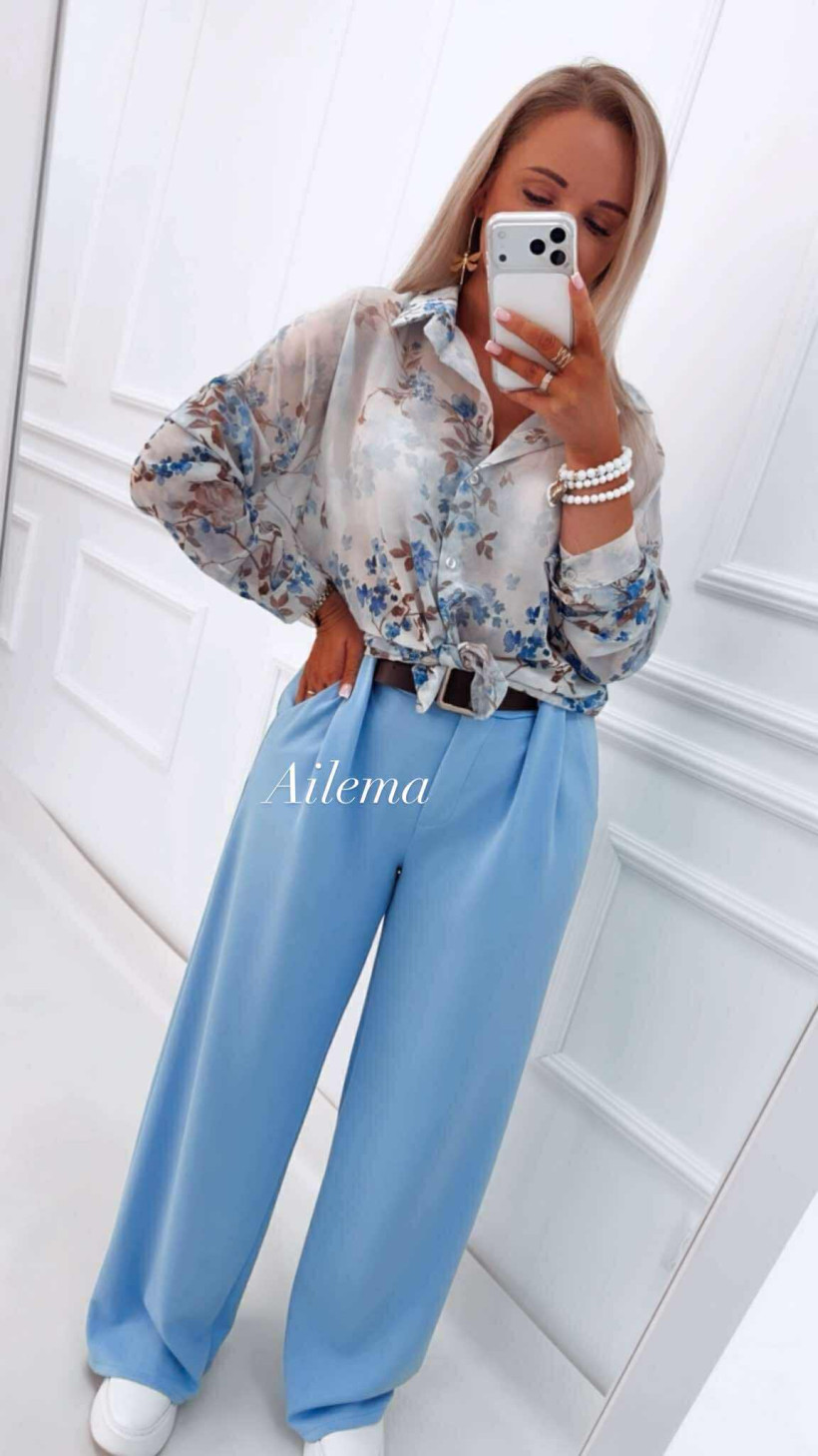 Spodnie masełko szeroka nogawka S249 z paskiem