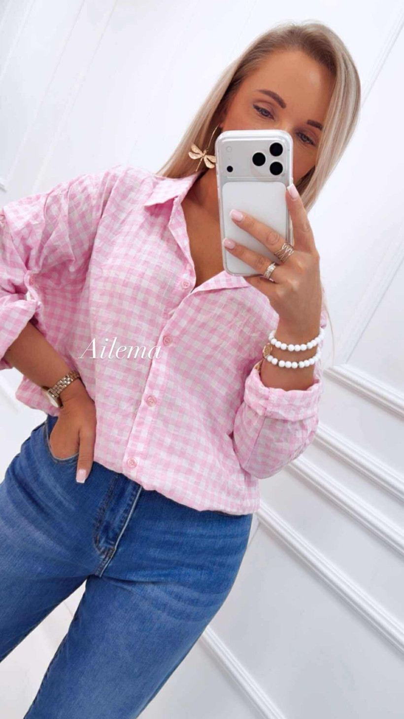 Koszula w kratę K627 zapinana na guziki