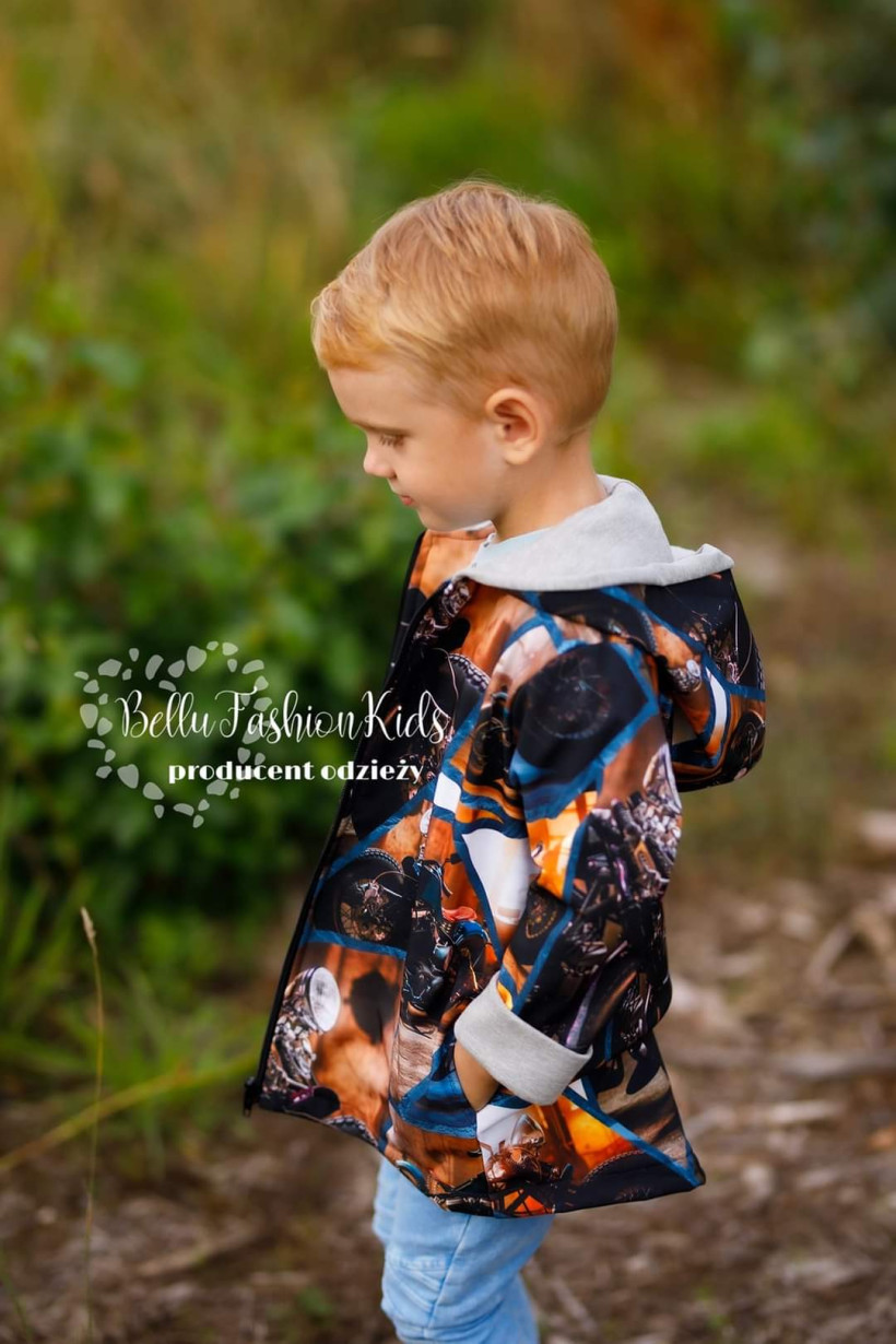 PŁASZCZYK SOFTSHELL BELLU CHŁOPIEC MOTOCYKL BRĄZ
