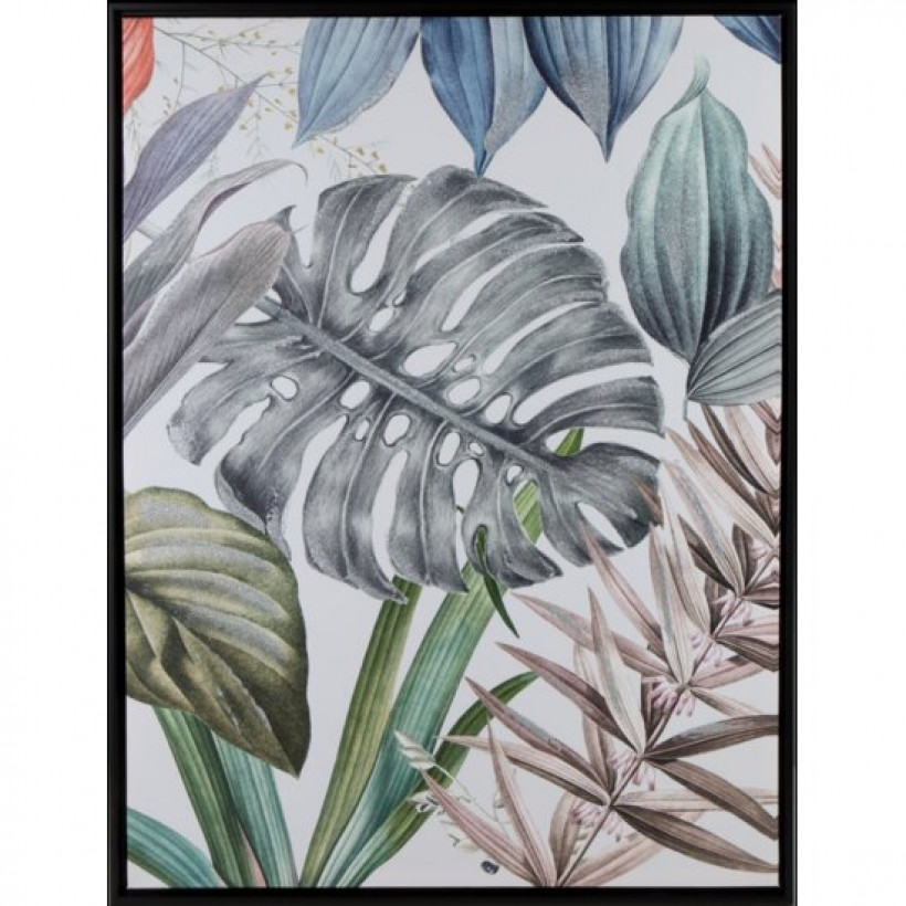 Obraz w czarnej ramce srebrny liść monstery 60/80. Obraz/589B