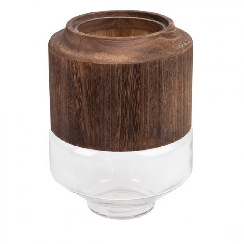 Świecznik/wazon GRACE szklany z dodatkiem drewna 22x32 CS/GRACE1/WAZ/01