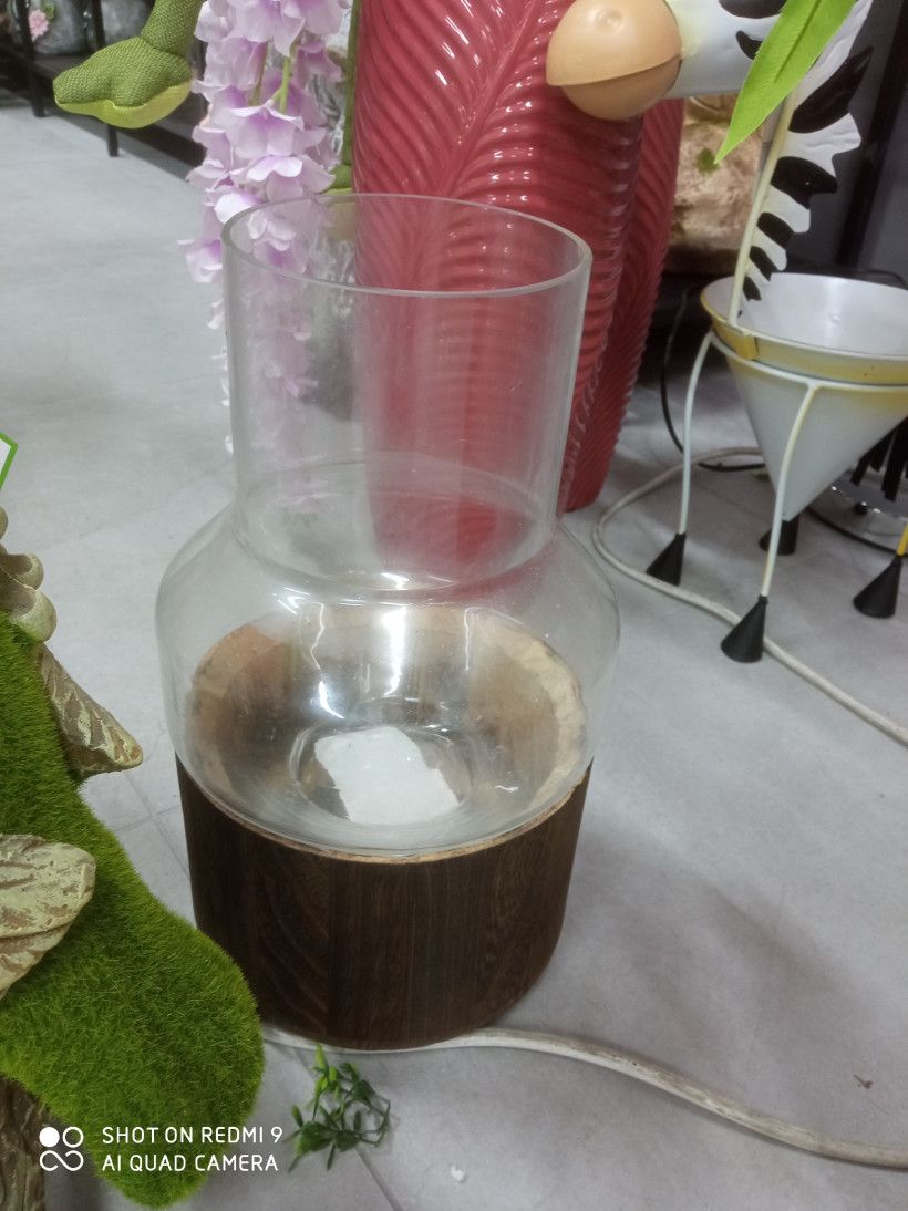 Świecznik/wazon GRACE szklany z dodatkiem drewna18X26 CS/GRACE1/WAZ/02