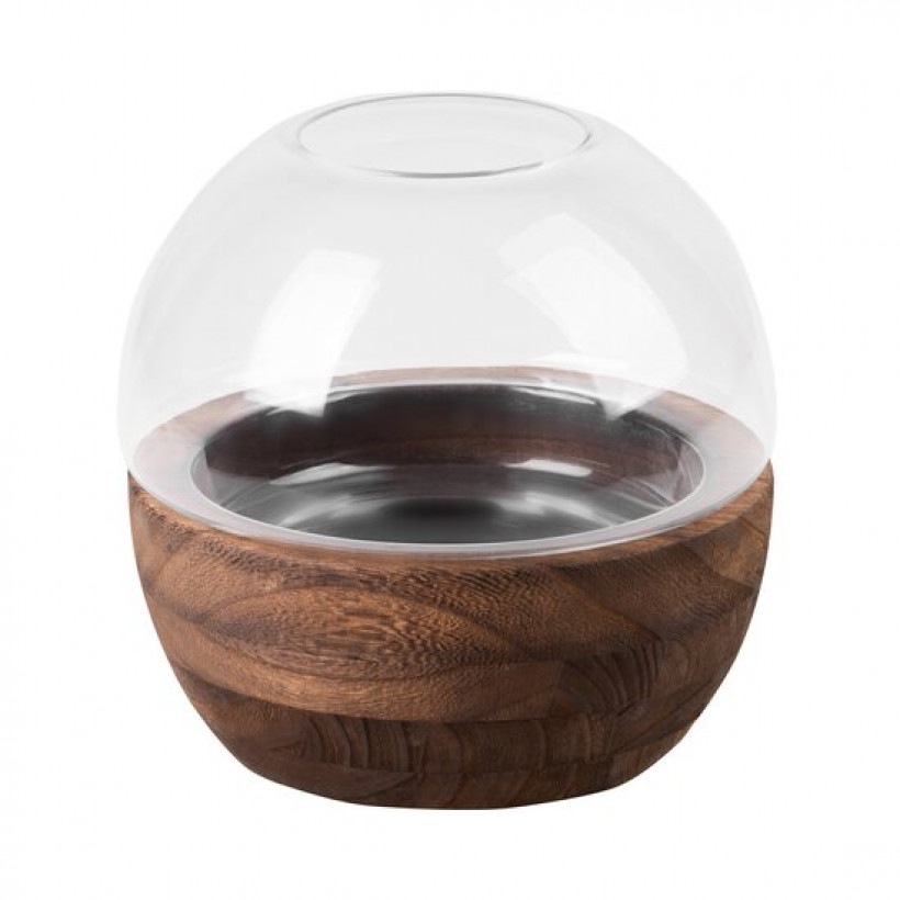 Świecznik GRACE szklany z dodatkiem drewna kula 18X20 CS/GRACE1/WAZ/07