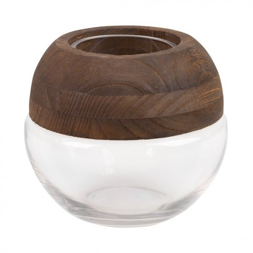 Świecznik GRACE szklany z dodatkiem drewna kula 18X18 CS/GRACE1/WAZ/09
