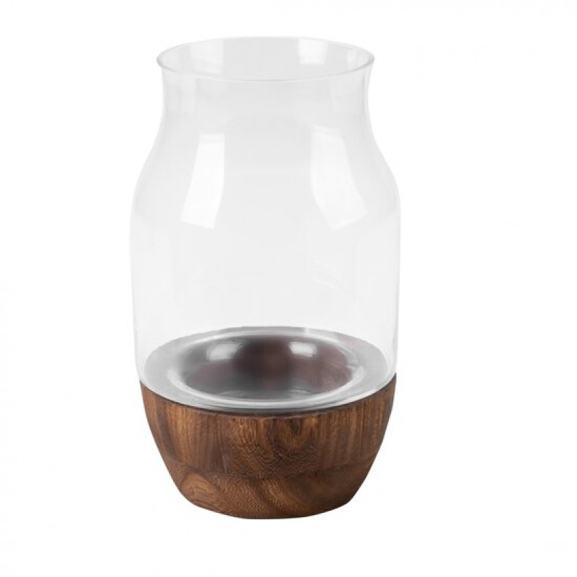 Świecznik GRACE szklany z dodatkiem drewna 17x30 CS/GRACE1/ŚW/05