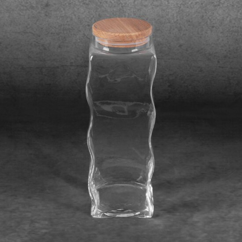 Pojemnik KELSI szklany duży z drewnianą pokrywką 10x10x32 CS/KELSI3/POJ/03