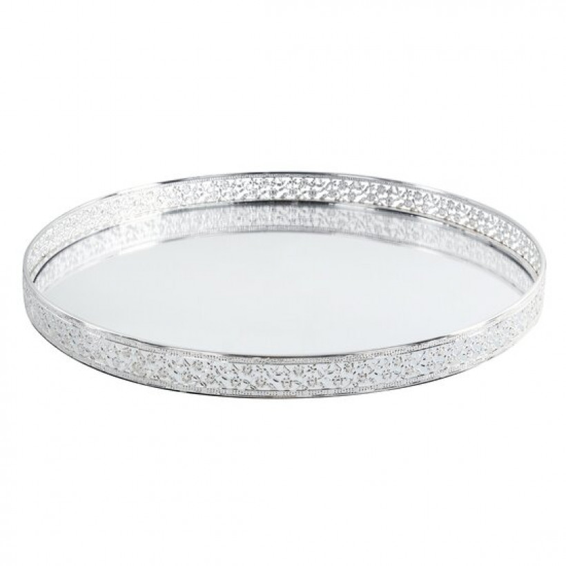 Okrągła taca RIKI srebrna z ażurowym obrzeżem z metalu 40x40x3 C/RIKI1/TAC/01