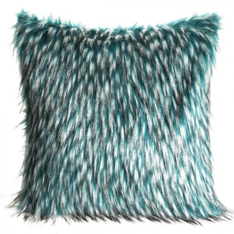 Poszewka CYRYL turkus+czarny z futerka 45x45