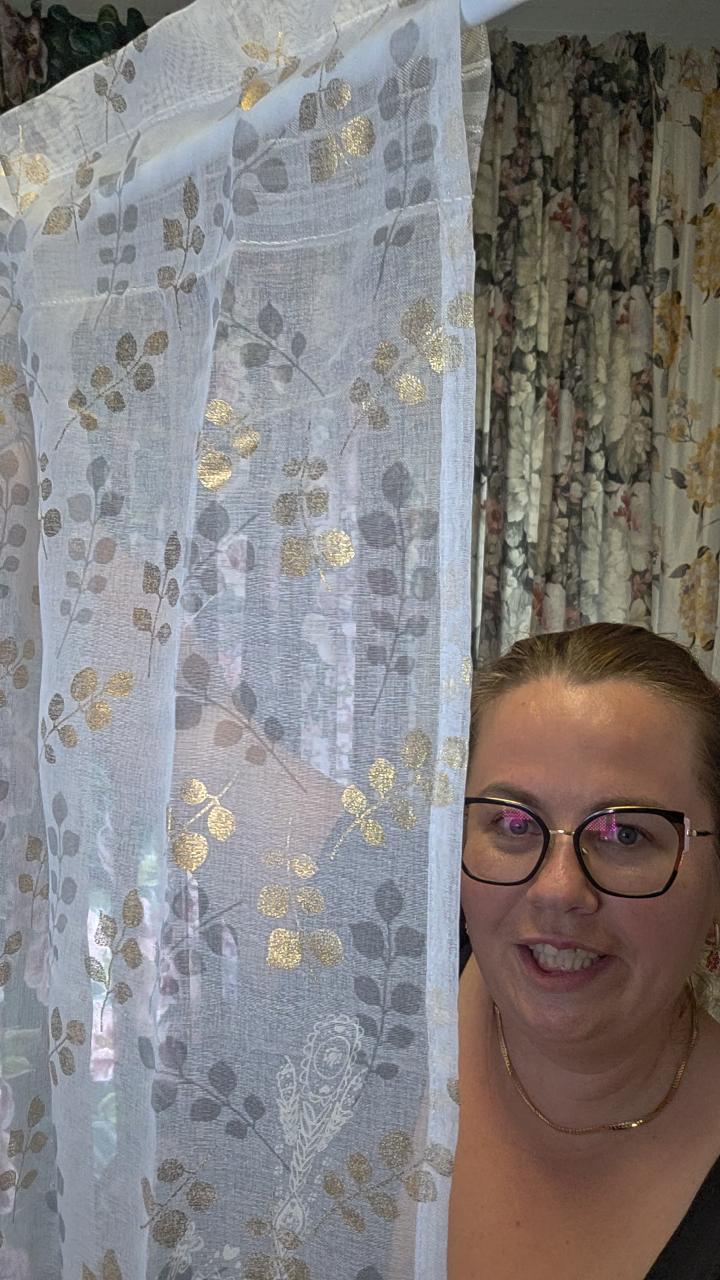 Etamina listeczki szaro złote  140x270cm 