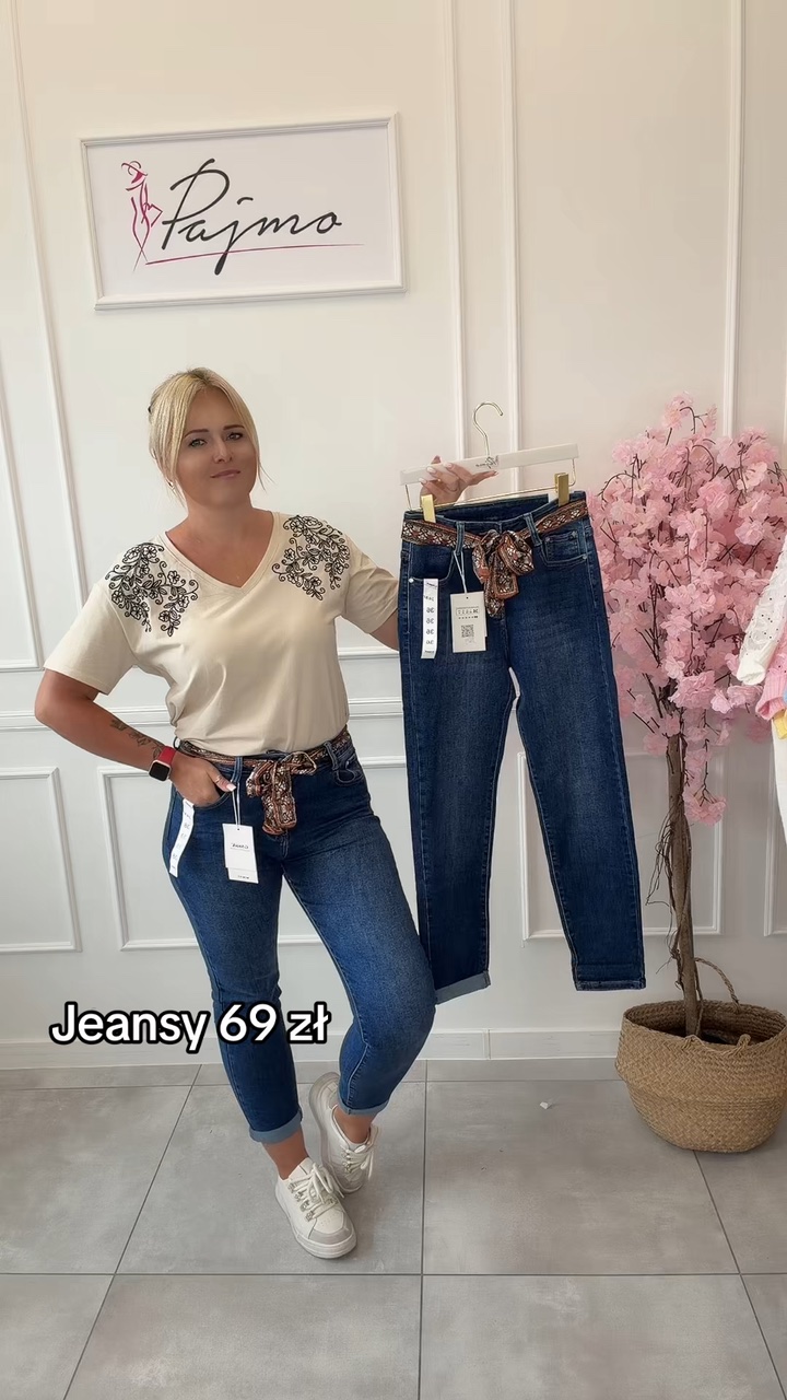 Spodnie jeans z apaszką  15325