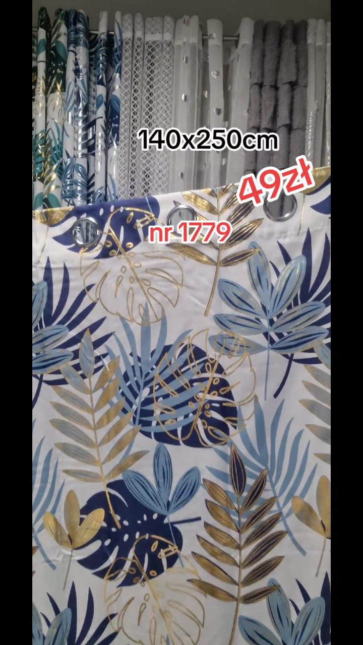 Zasłona w liście monstery granat ze złotem 140x250cm  malta