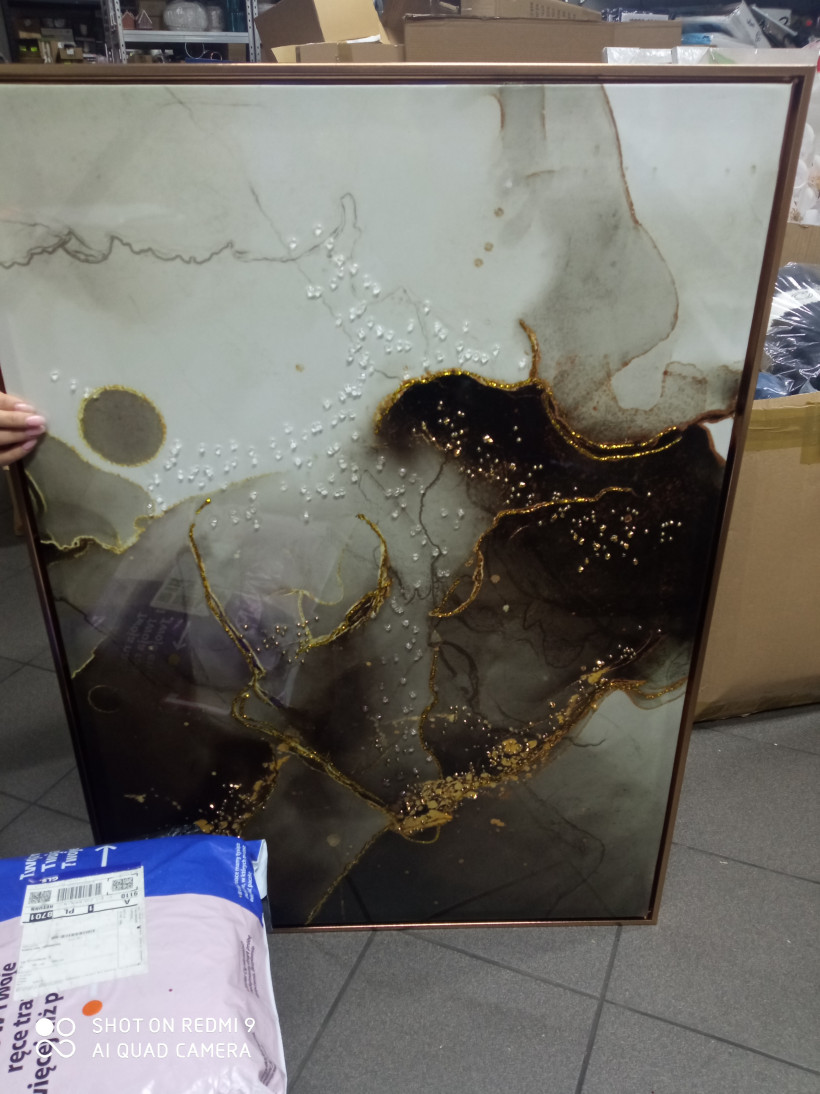 Obraz zgniła zieleń z kryształkami 73x103. Obraz/595/A