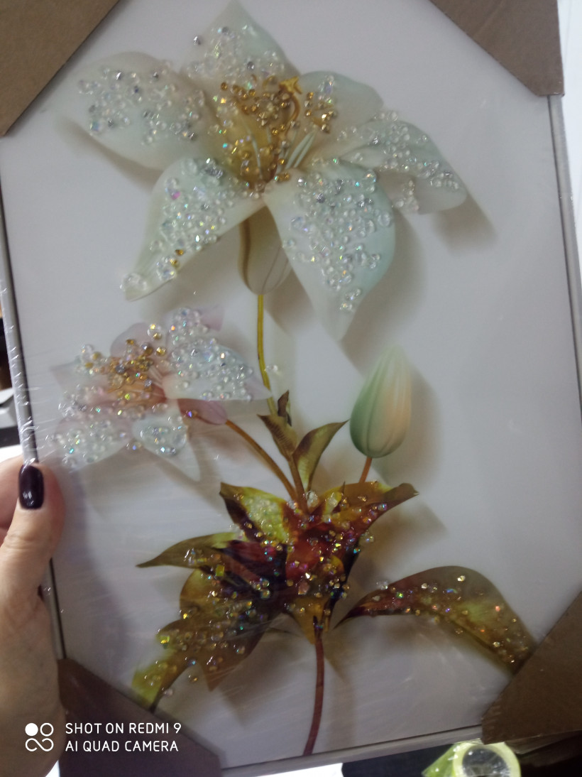 Obraz lilia biała z kryształkami 25x35 JR2268