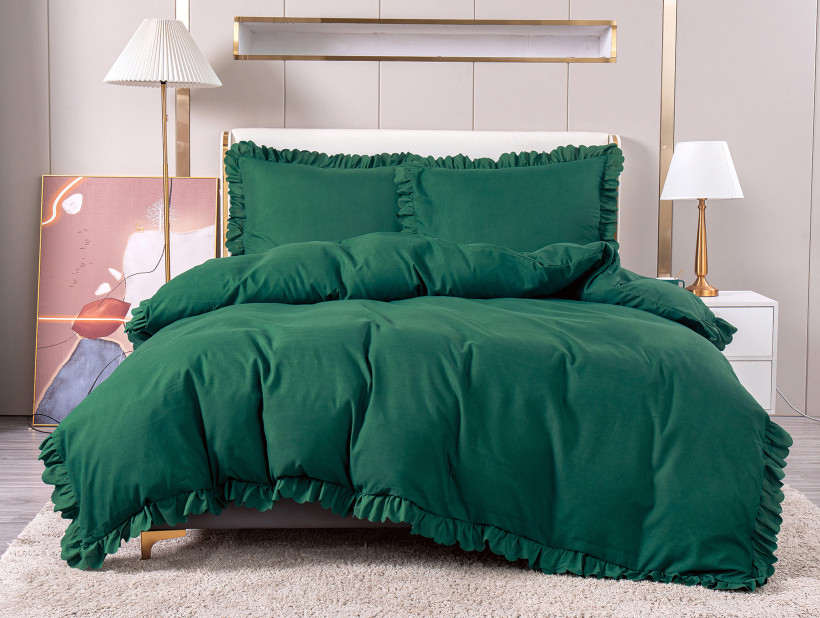 Pościel z falbankami 200x220cm 100%mikrofibra - BUTELKOWA ZIELEŃ FFB-2595