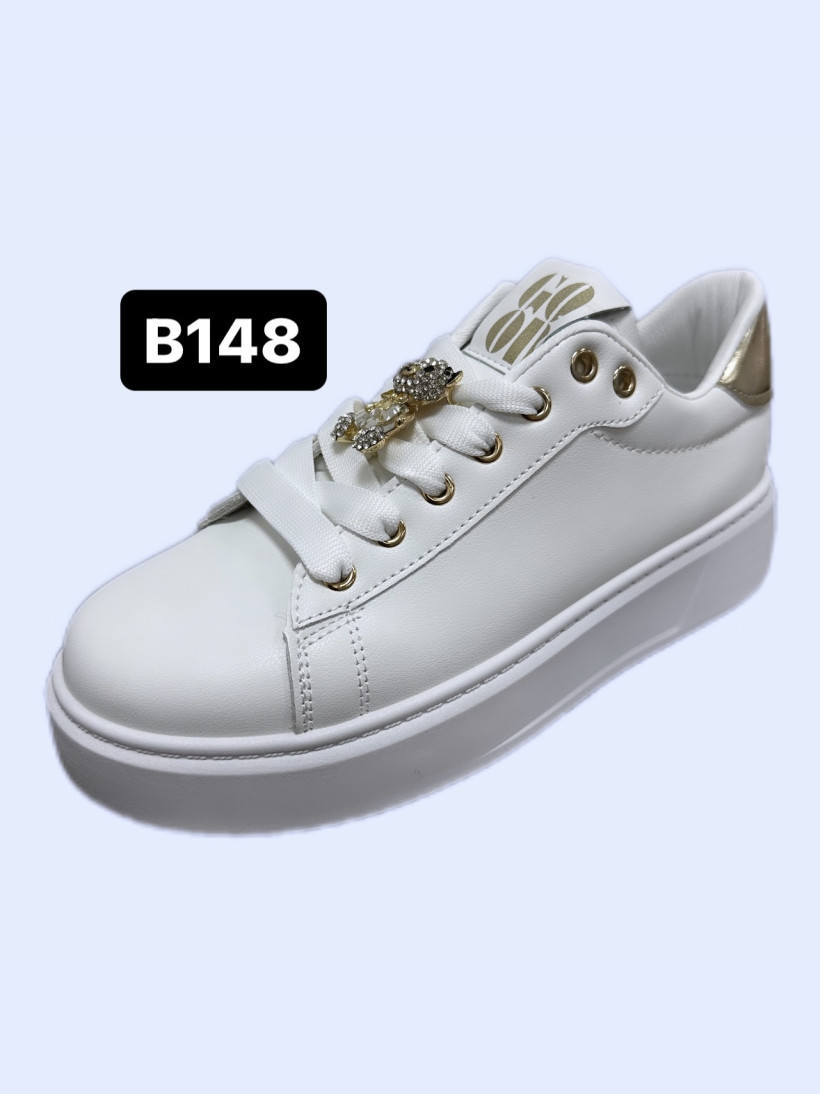 Buty białe z białymi kryształkami B148