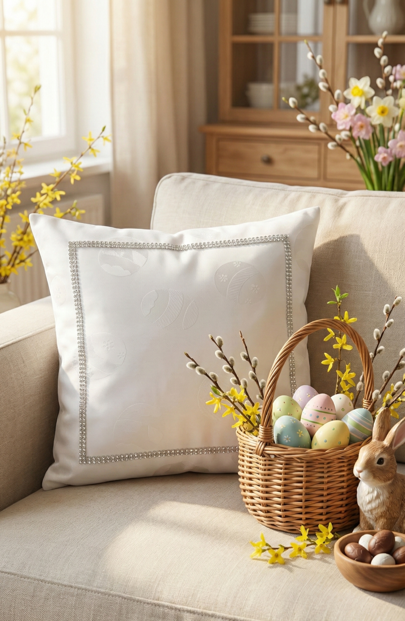 Poszewka biała Jajka z cyrkonią 40x40cm NL-1501 WN