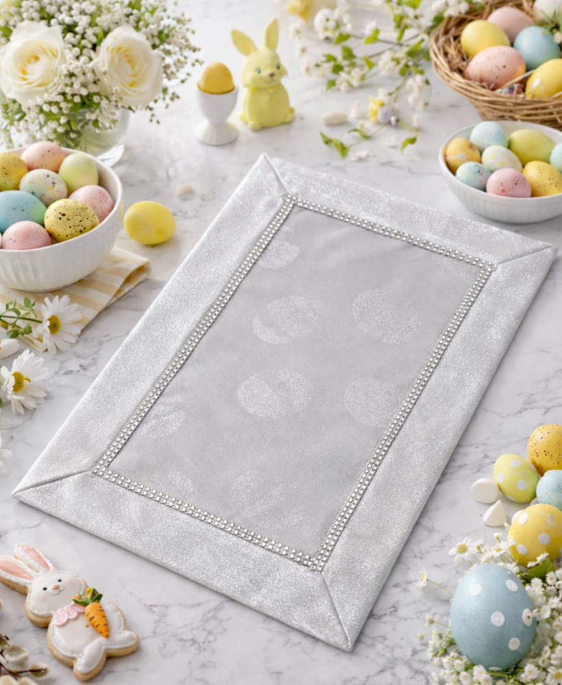 Serwetka dekoracyjna srebrna jajka z cyrkonią 30x45 NL-1501 WN